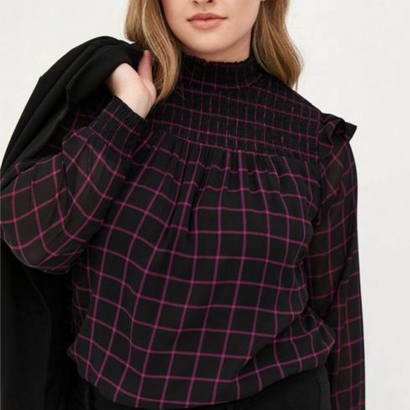 Torrid Crinkle Chiffon Smocked Neck Blouse SZ 3X Windowpane Whimsigoth Victorian - Picture 13 of 14